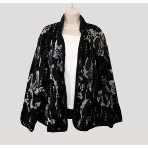Reversible Jacquard Jacket XL-1X Black White Gray Floral Paisley Long Sleeve